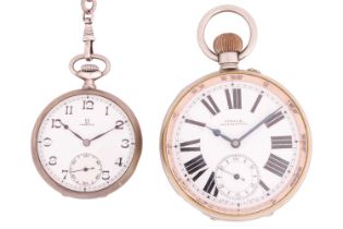 A silver pocket watch by Omega and a Goliath Emanual Southampton pocket watch. Featuring an Omega