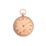 An 18ct yellow gold open-faced pocket watch, featuring a gold face with scrolling and foliate detail