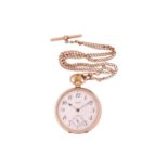 A 9ct gold Waltham open-face pocket watch and a 9ct gold Albert chain. Featuring a keyless wound mov