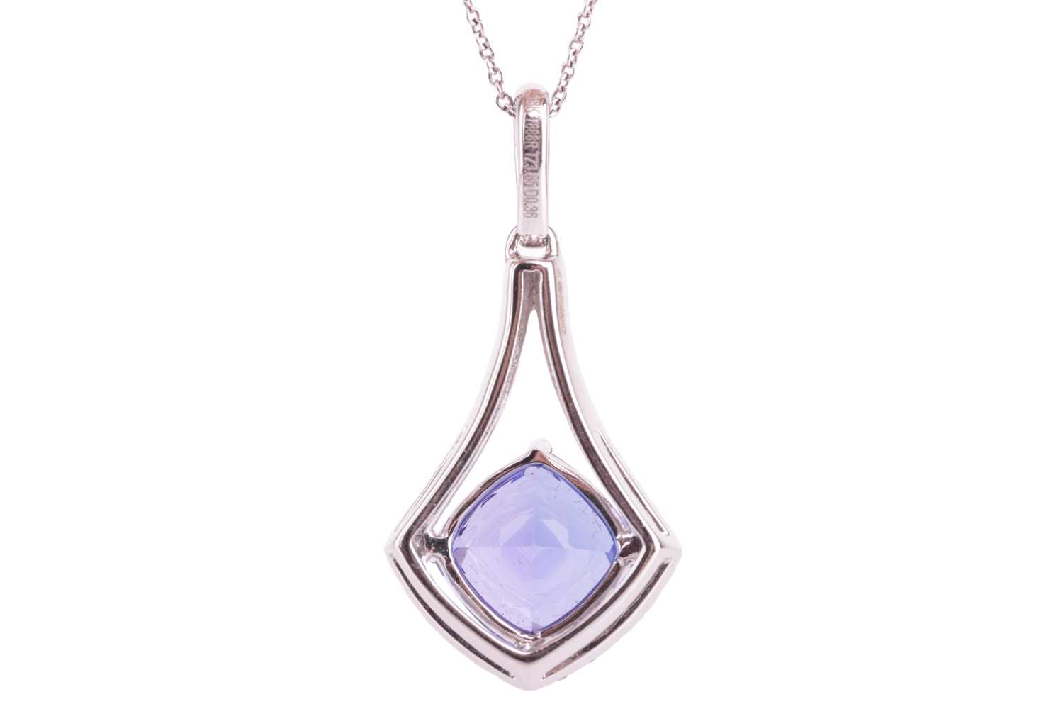A tanzanite and diamond-set drop pendant, featuring a cushion-cut tanzanite measuring approximately  - Image 2 of 3