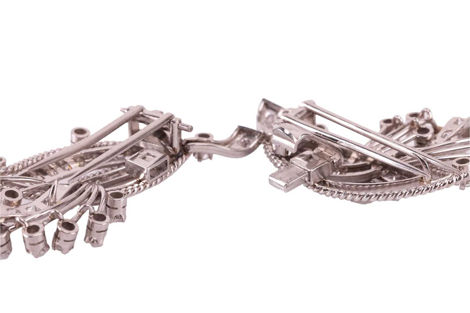 A diamond convertible double-clip spray brooch, each clip with a navette-shaped motif and spray, set - Image 5 of 6