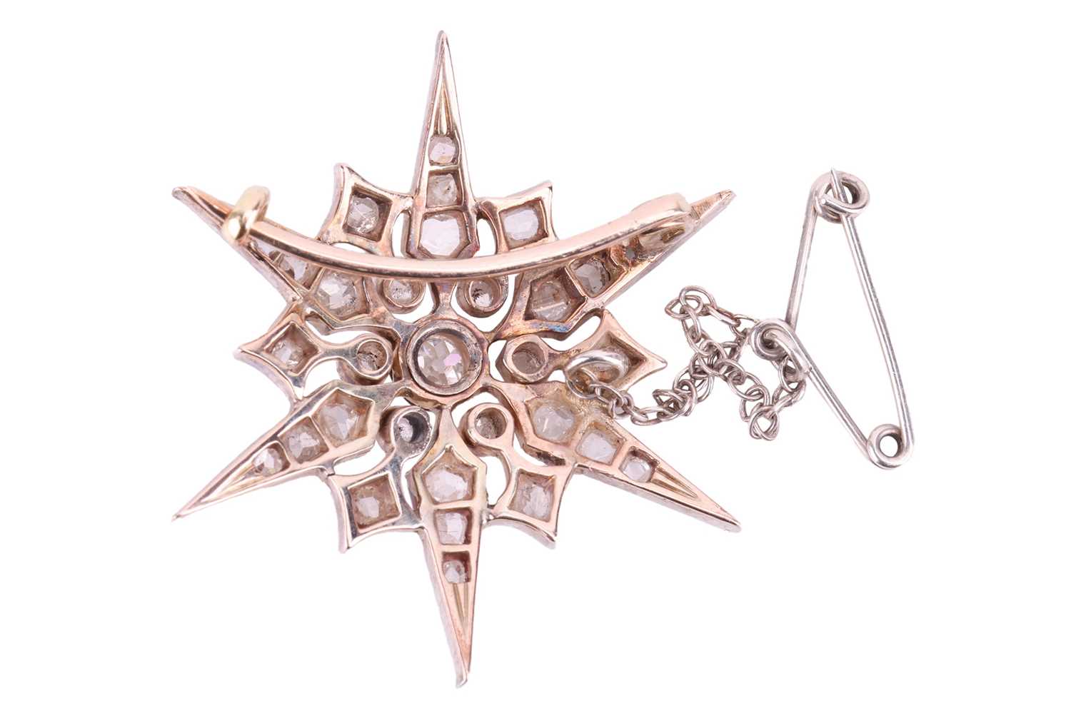 A Victorian star brooch, set throughout with diamonds, the largest central old-cut diamond measuring - Image 3 of 3