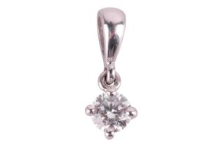 A diamond solitaire pendant, the round brilliant diamond measuring approximately 3.7mm, with an