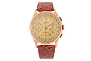 A Chronographe Genève 18ct gold watch Serial: 54 48 Year: Circa 1950's Case Material: 18ct gold Case