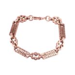 A fancy link bracelet in 9ct rose gold, hollow links with pierced design and a scalloped edge, compl