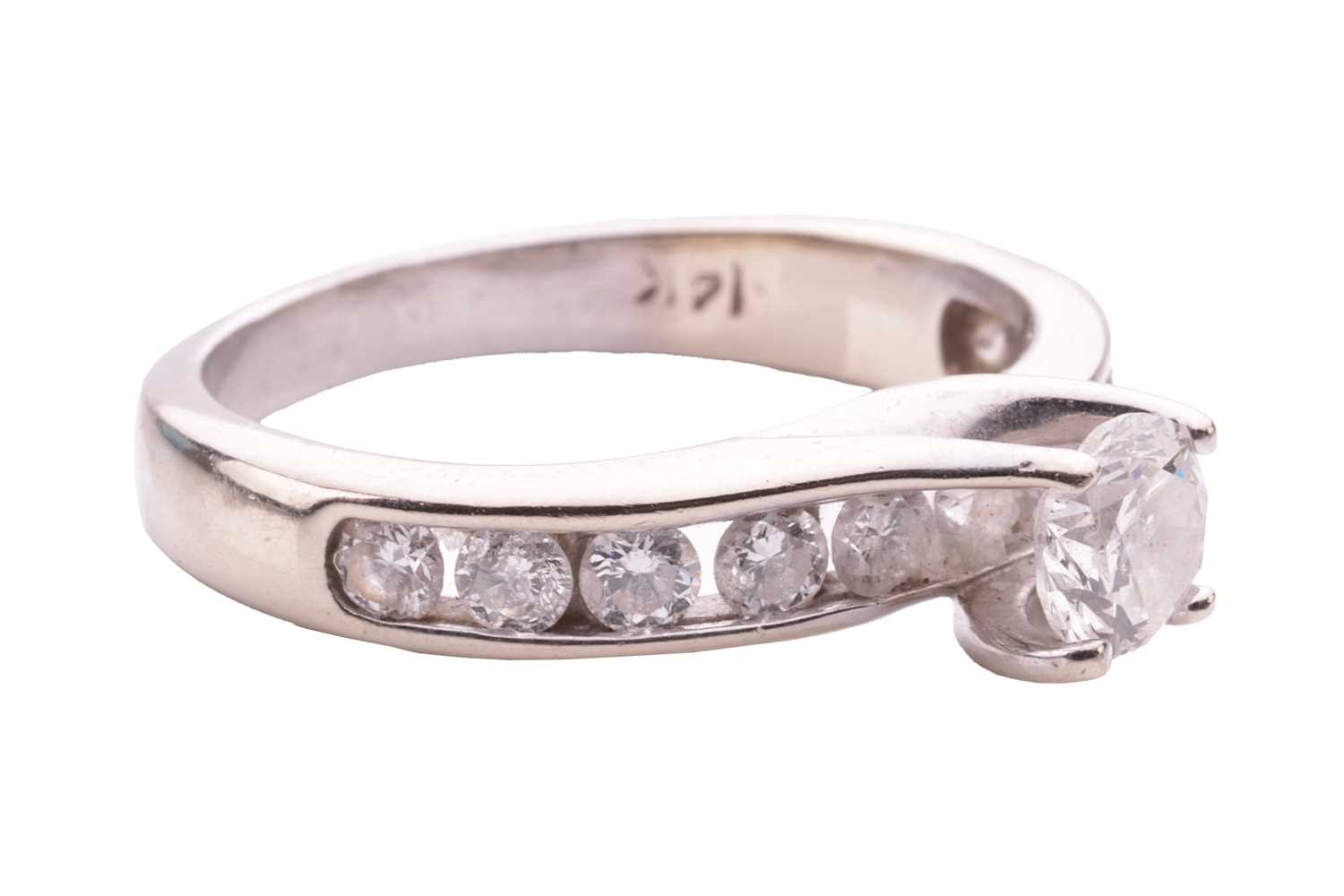 A diamond solitaire ring, the central round brilliant diamond measuring approximately 4.85mm, with a - Image 2 of 4
