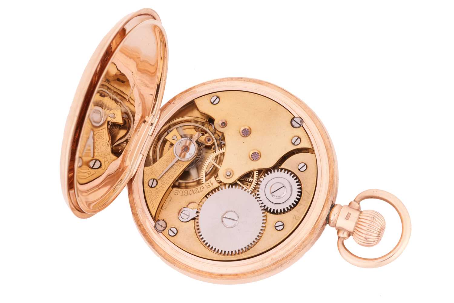 A 9ct gold half-hunter pocket watch featuring a keyless wound Swiss movement in a yellow gold case m - Image 5 of 9