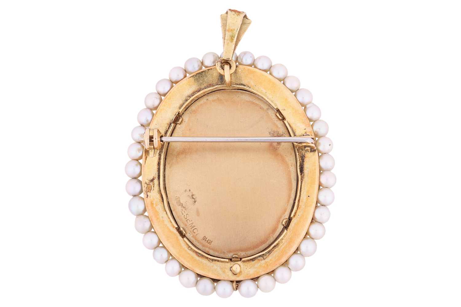 A seed pearl and enamel portrait miniature pendant-cum-brooch, depicting a portrait of a lady in a p - Image 2 of 3