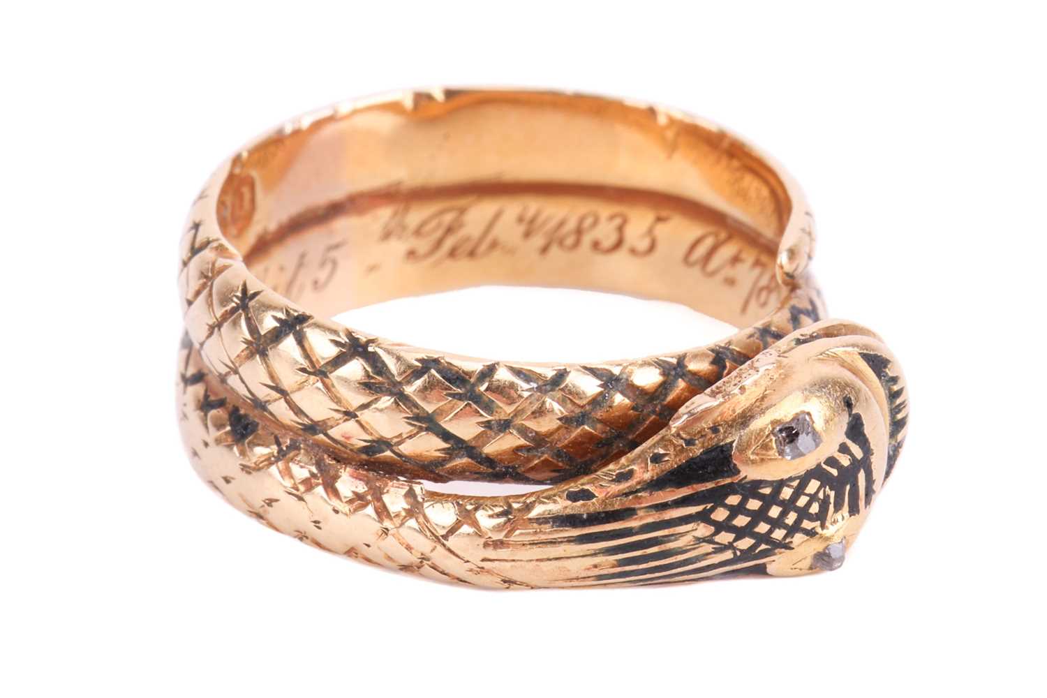 A William IV mourning ring for Francis Basset, 1st Baron de Dunstanville, of wrap-around serpent for - Image 2 of 6