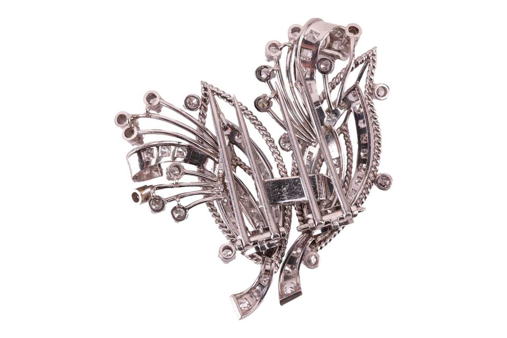 A diamond convertible double-clip spray brooch, each clip with a navette-shaped motif and spray, set - Image 4 of 6