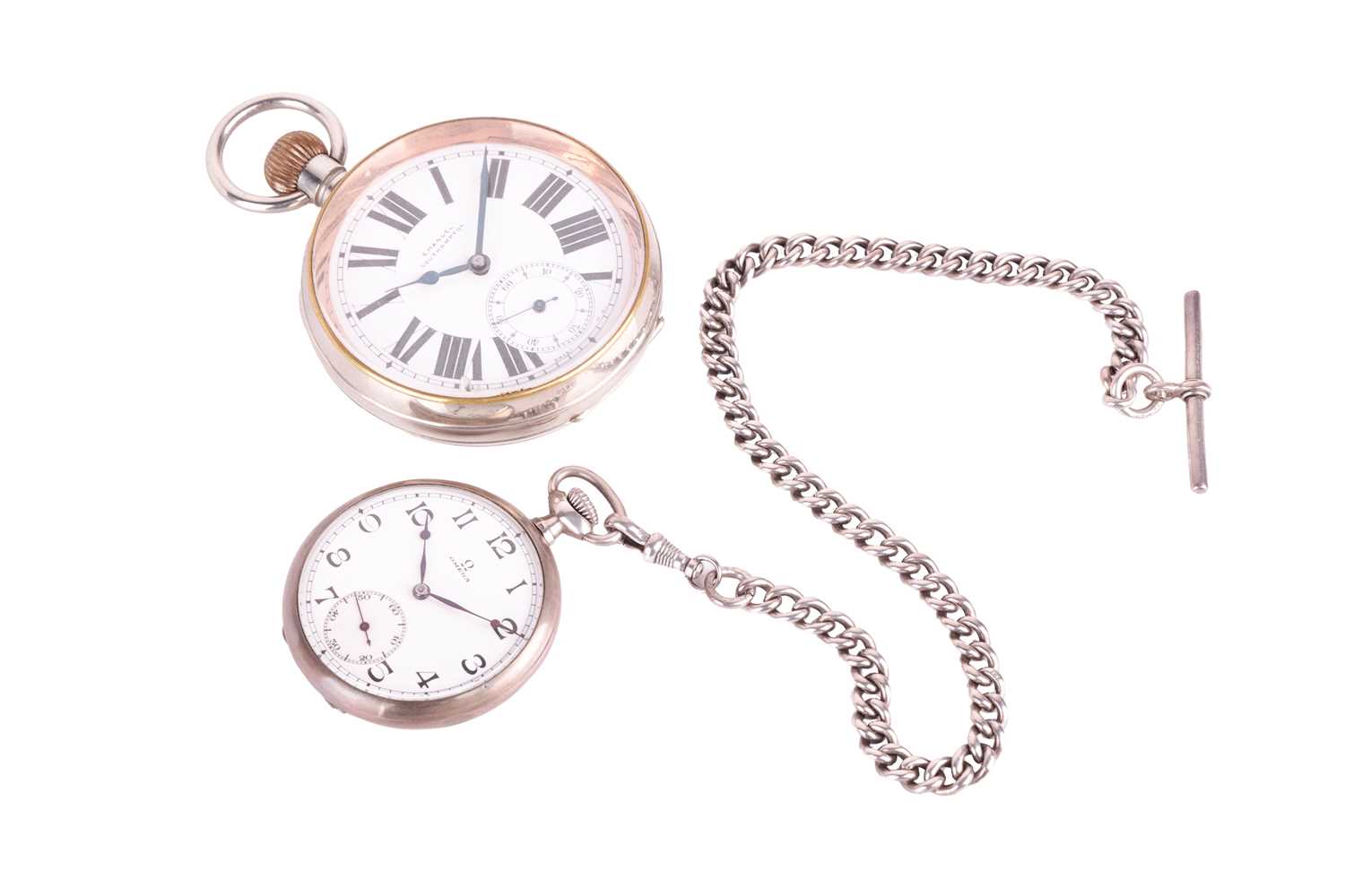 A silver pocket watch by Omega and a Goliath Emanual Southampton pocket watch.Featuring an Omega ope - Image 2 of 3