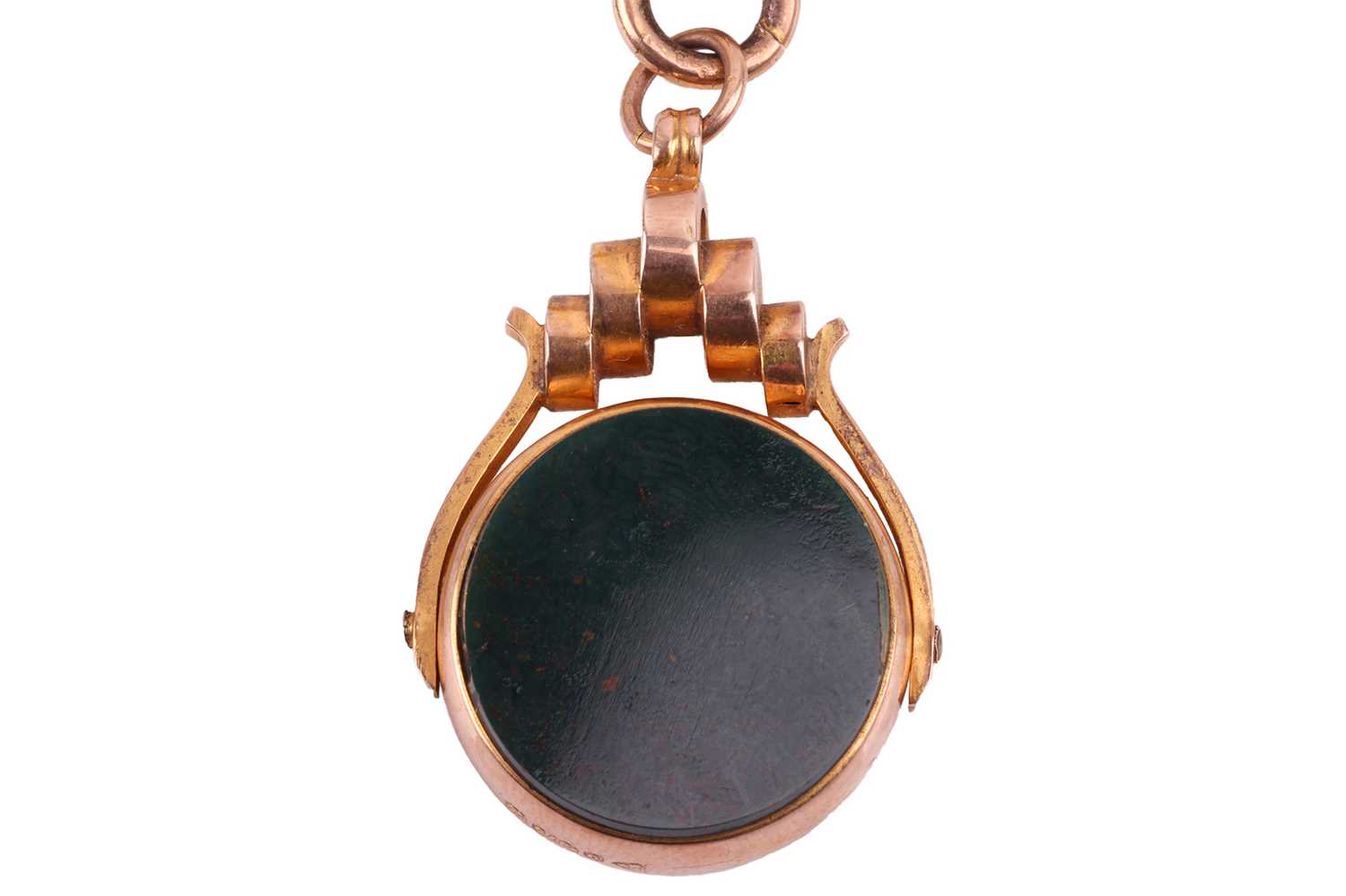 A 9ct gold Albert chain and bloodstone swivel fob, comprising a series of curb links terminated with - Image 2 of 3