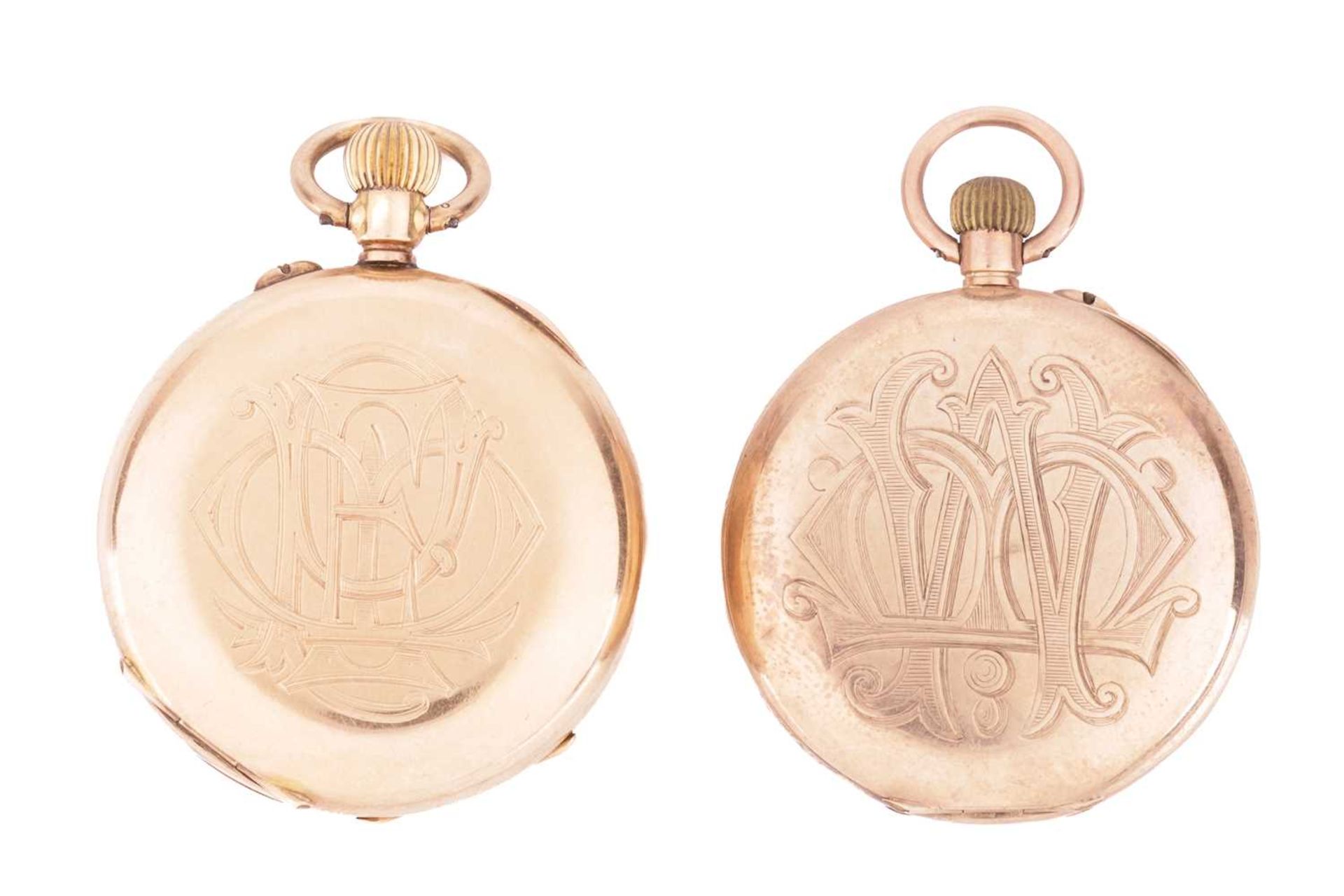 Two open-faced pocket watches, comprising a 9ct gold pocket watch featuring a gold face in an engrav - Image 2 of 3