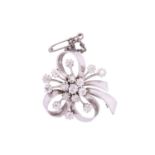 A diamond-set spray brooch, of floral and ribbon design, set with sixteen old-cut diamonds, with a t