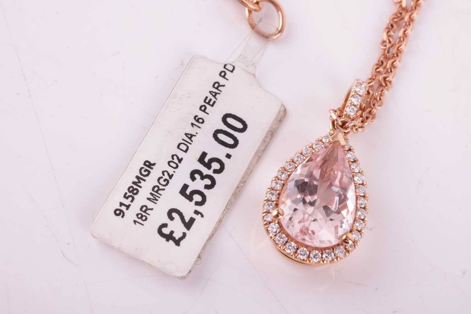 A morganite and diamond-set pendant, the pear-shaped morganite with an estimated carat weight of 2.0 - Image 3 of 3