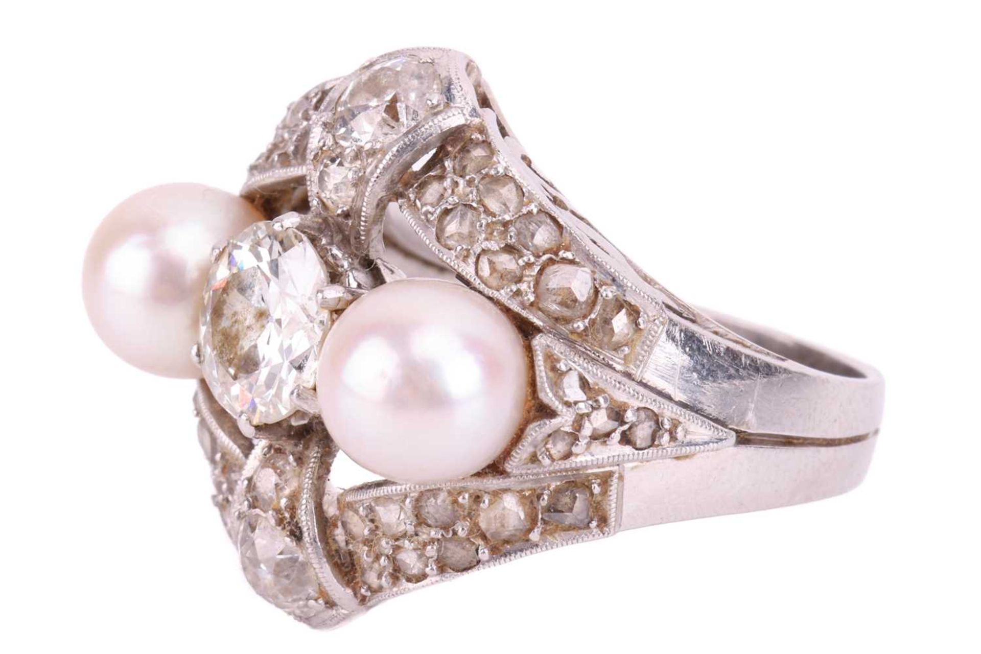 An old-cut diamond and pearl cocktail ring, the principal old European-cut diamond measuring - Image 2 of 4