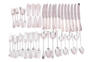 A mixed collection of silver flatware; including 6 fish forks and 6 fish knives in rattail pattern b