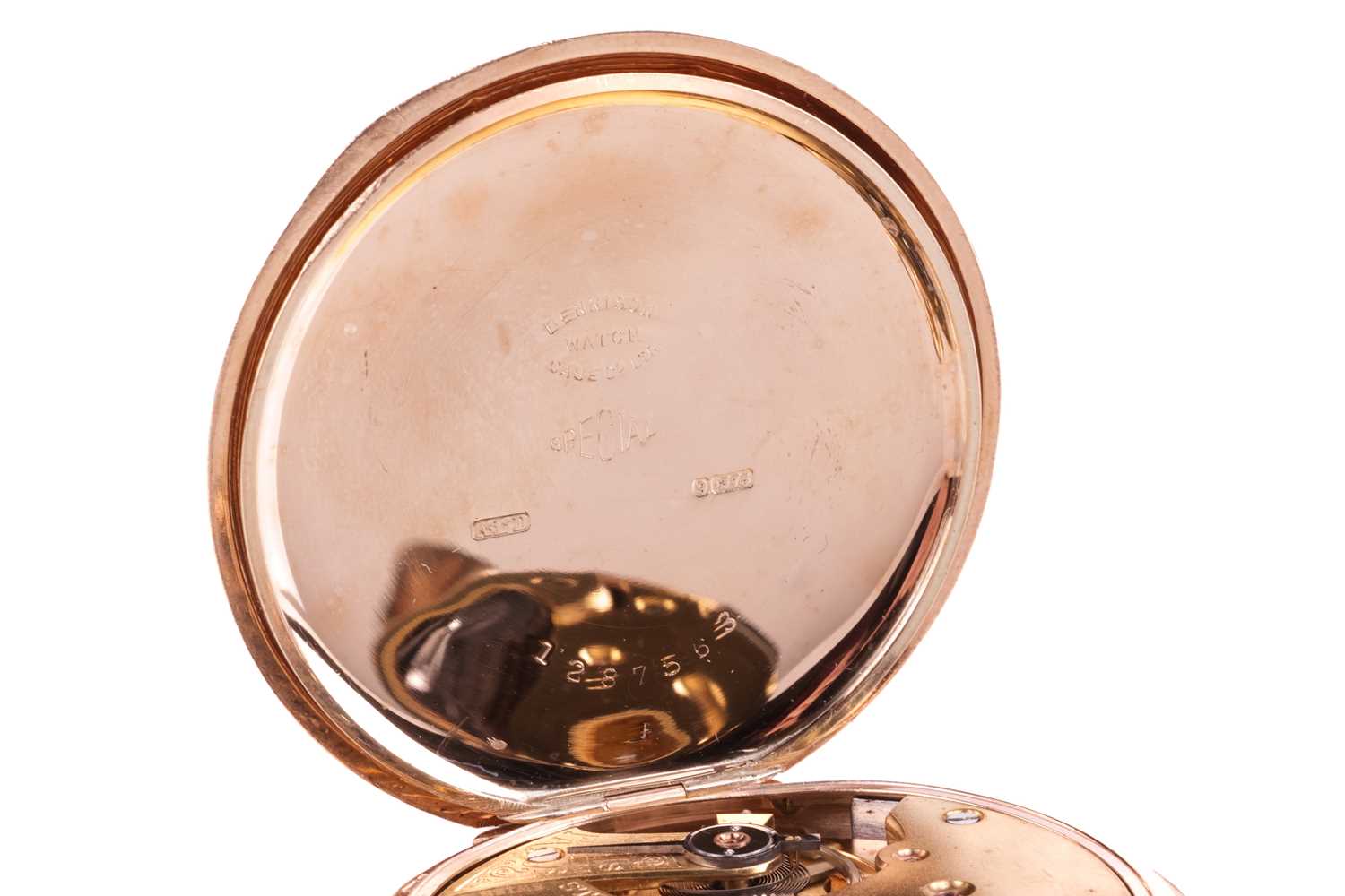 A 9ct gold half-hunter pocket watch featuring a keyless wound Swiss movement in a yellow gold case m - Image 8 of 9