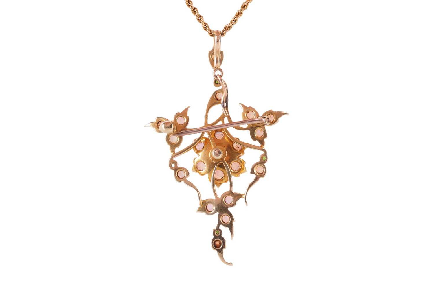 An opal-set floral brooch cum pendant on chain, the openwork mount centred with a flowerhead cluster - Image 3 of 3