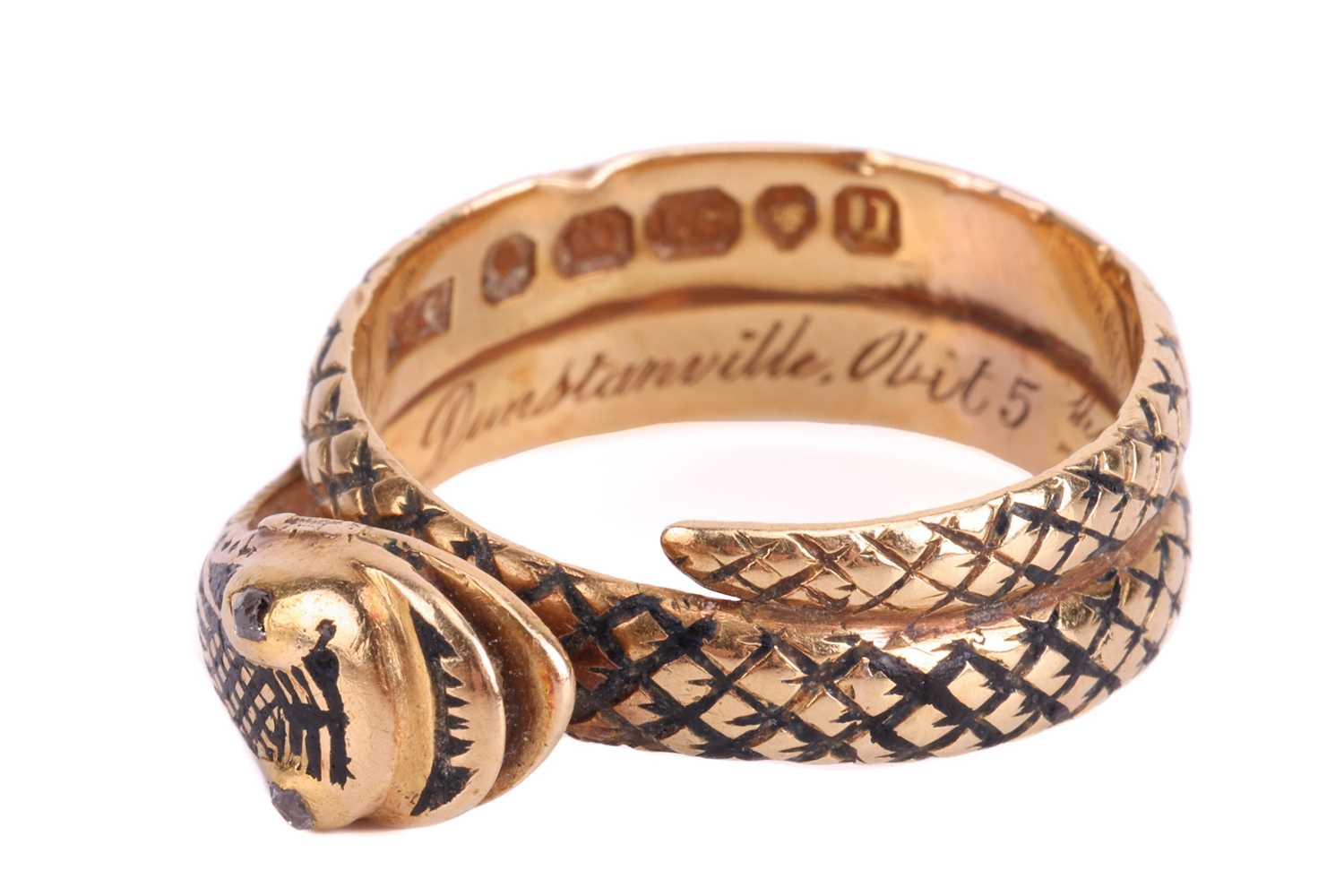 A William IV mourning ring for Francis Basset, 1st Baron de Dunstanville, of wrap-around serpent for - Image 3 of 6