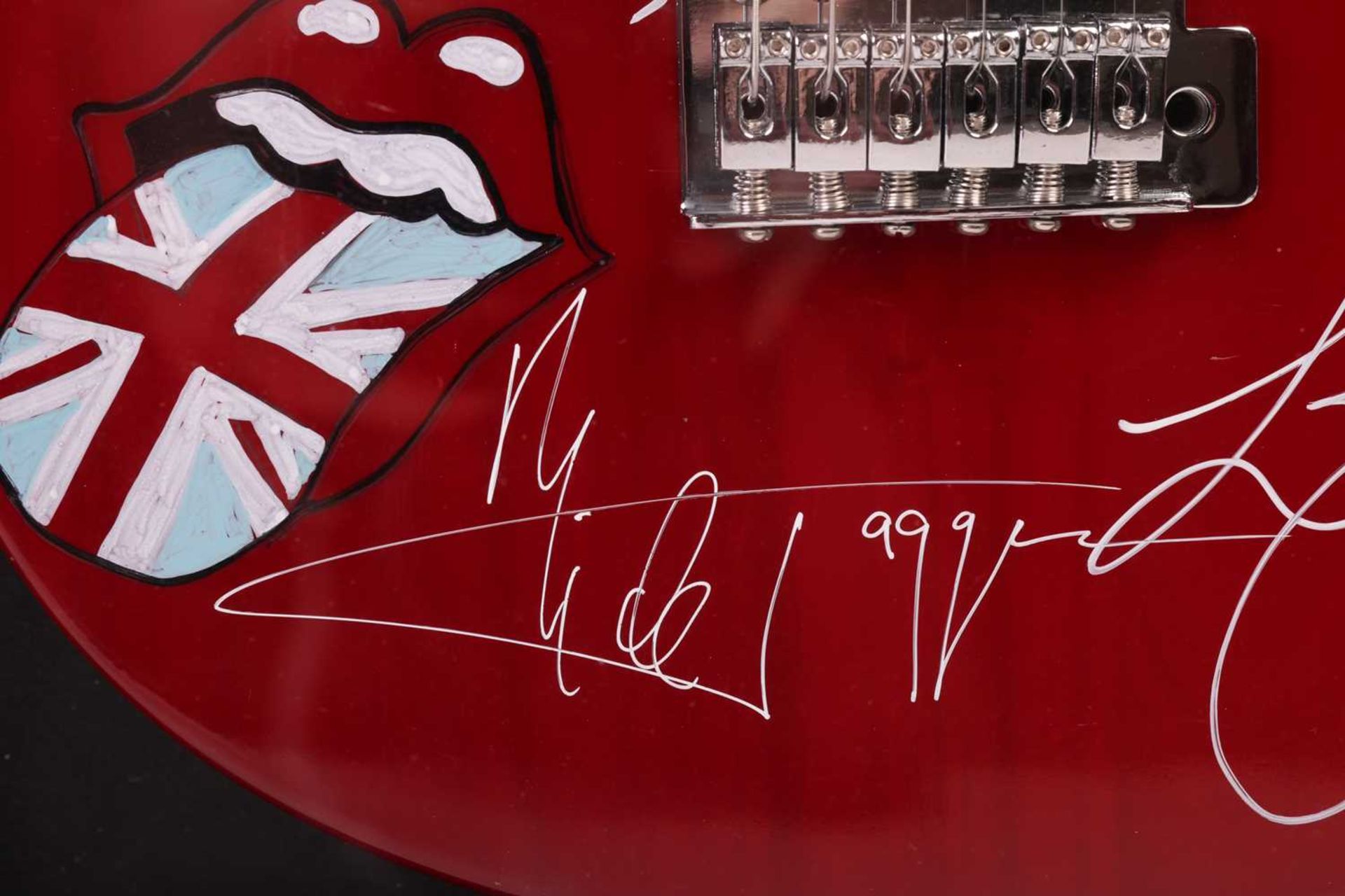 The Rolling Stones: an electric guitar signed by Mick Jagger, Ronnie Wood, Keith Richards, Bill Wyma - Image 4 of 14