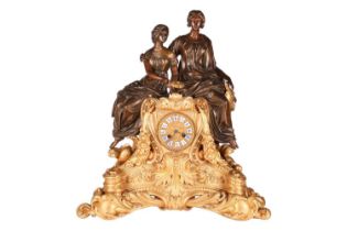 A French late 19th-century ormolu and bronze mantel clock, inscribed 'Rainco a Paris', the figures
