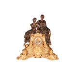 A French late 19th-century ormolu and bronze mantel clock, inscribed 'Rainco a Paris', the figures o