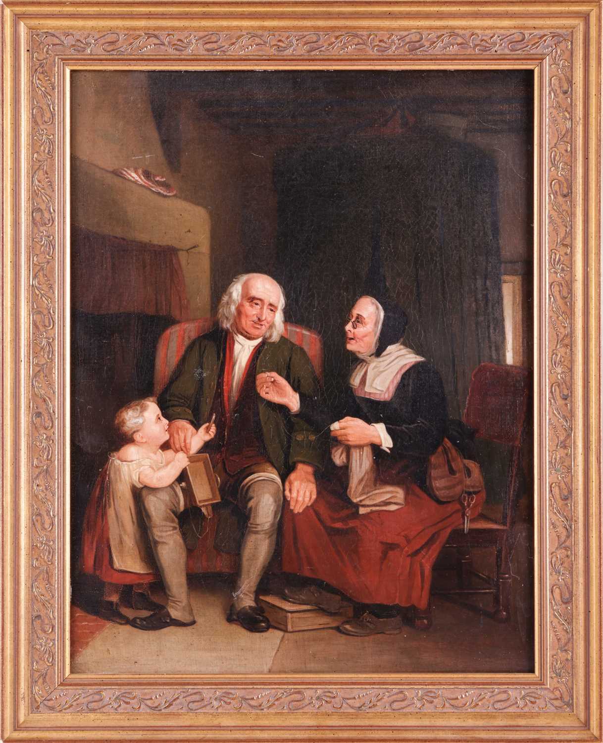 Attributed to Joseph Clarke (1834-1926), Child with Grandparents, unsigned, oil on canvas, 47 x 36 c - Image 2 of 9