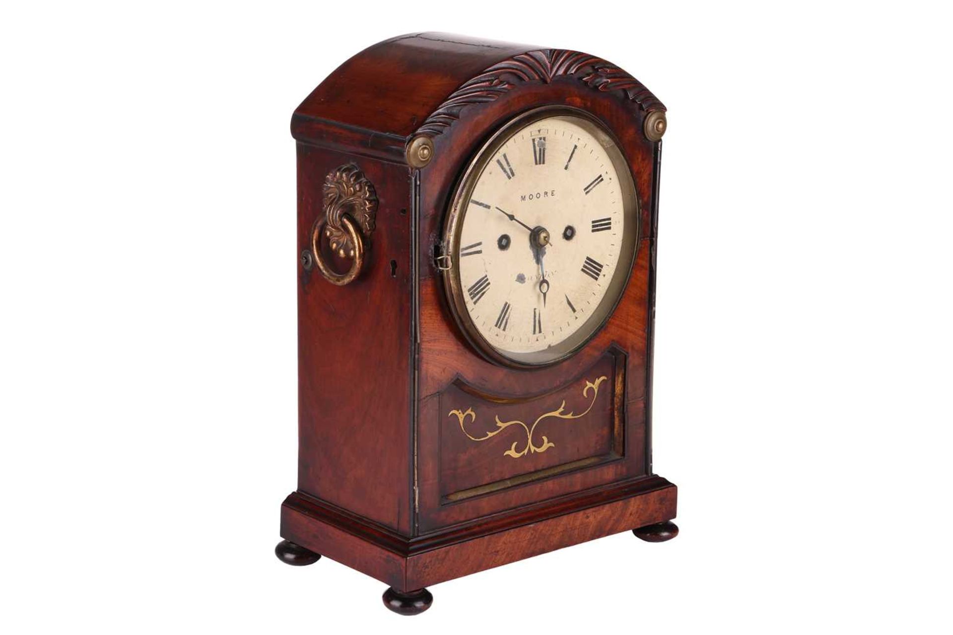 Moore of London a Regency mahogany 8-day twin fusee mantel clock case, with an arched top case and p - Image 2 of 7