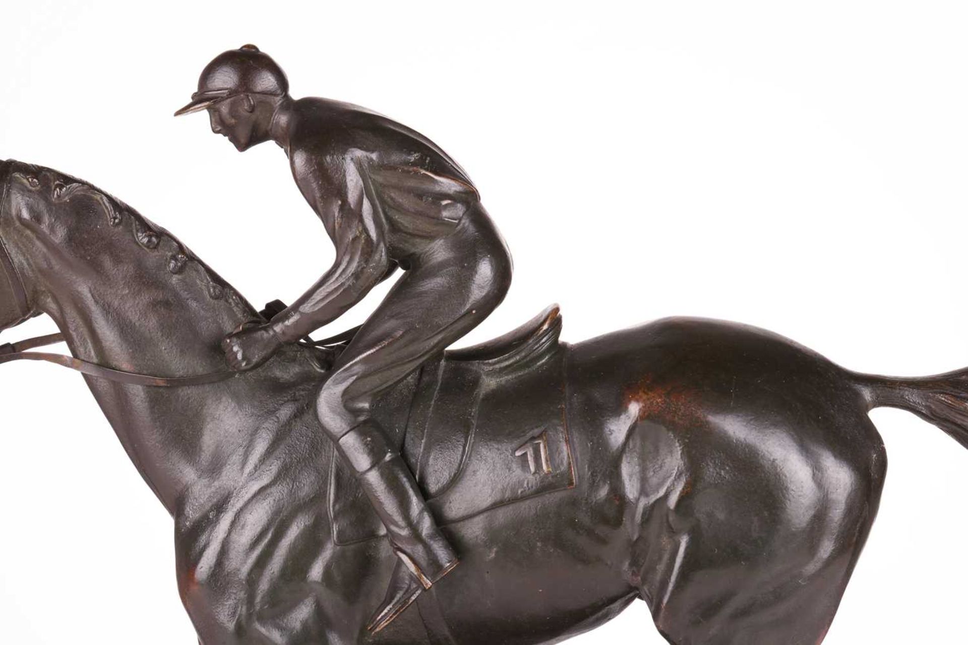 Roger De Minvielle (1897-1987) French, a patinated bronze study of a racehorse and jockey, signed to - Image 5 of 7
