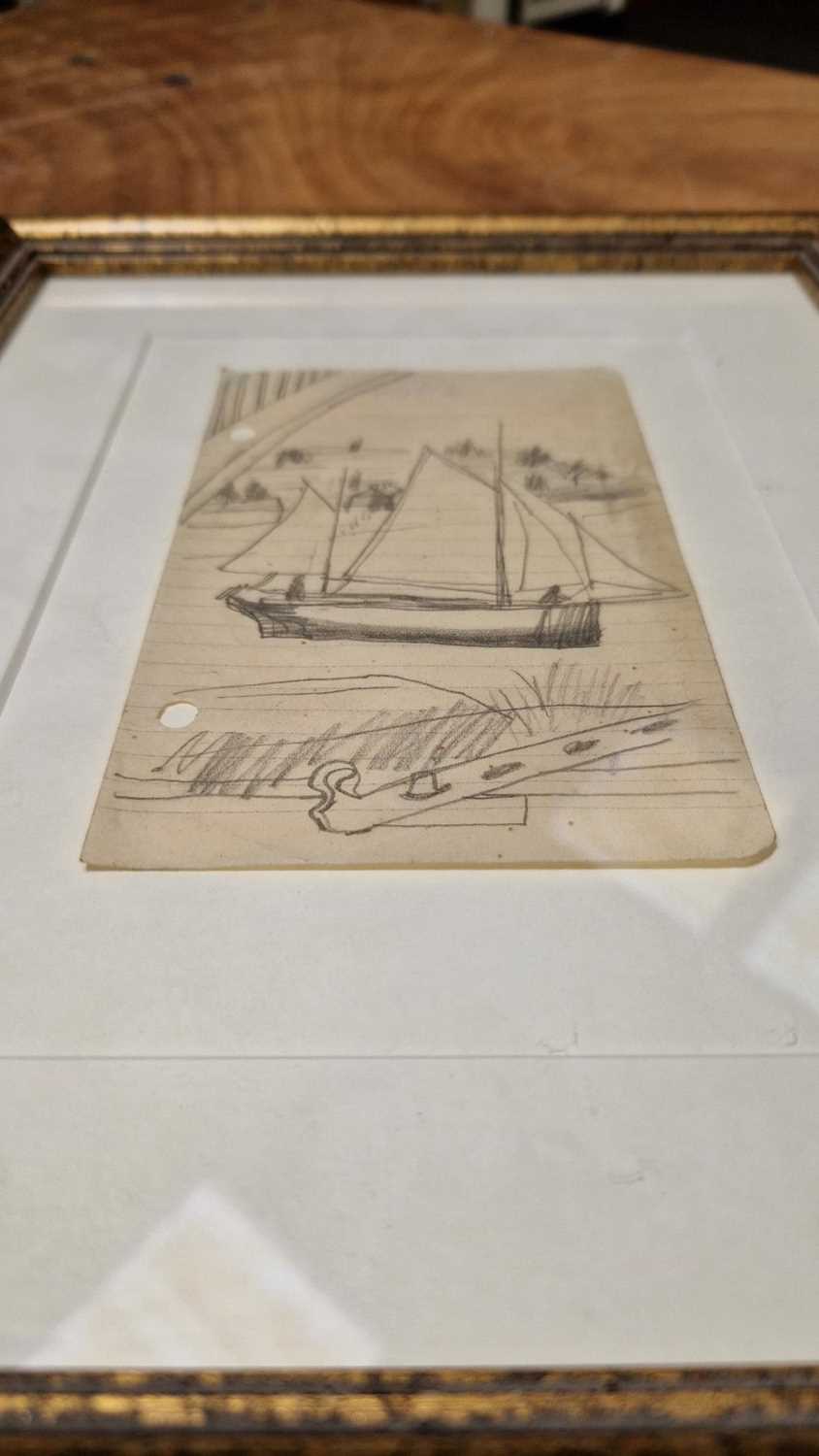 Ben Nicholson (1894-1982), Sailing boat through a window, Isle of Wight, unsigned, pencil on notepap - Image 7 of 7
