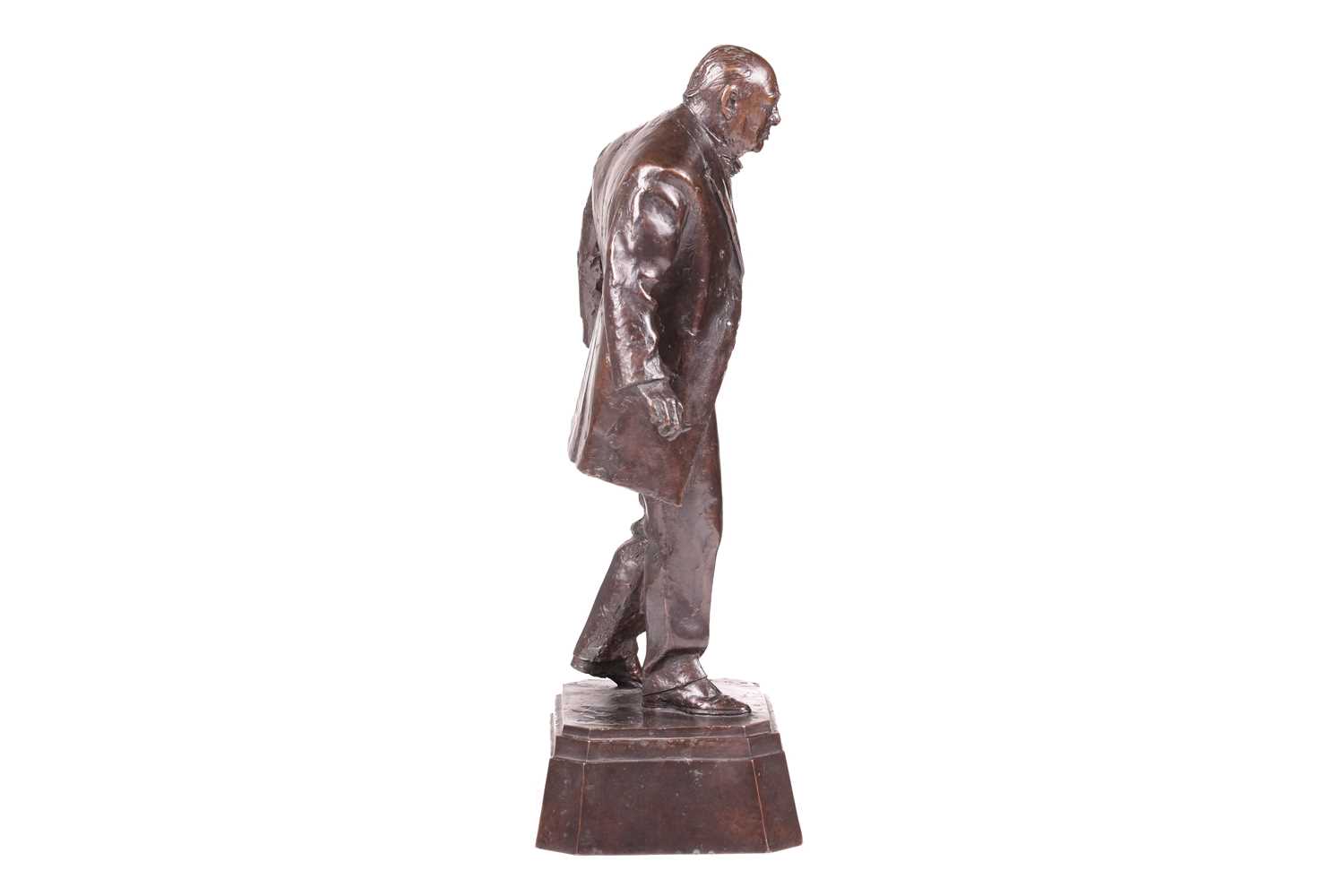 After David McFall (1919-1988) Scottish, a patinated bronze figure of Winston Churchill, standing on - Image 2 of 7