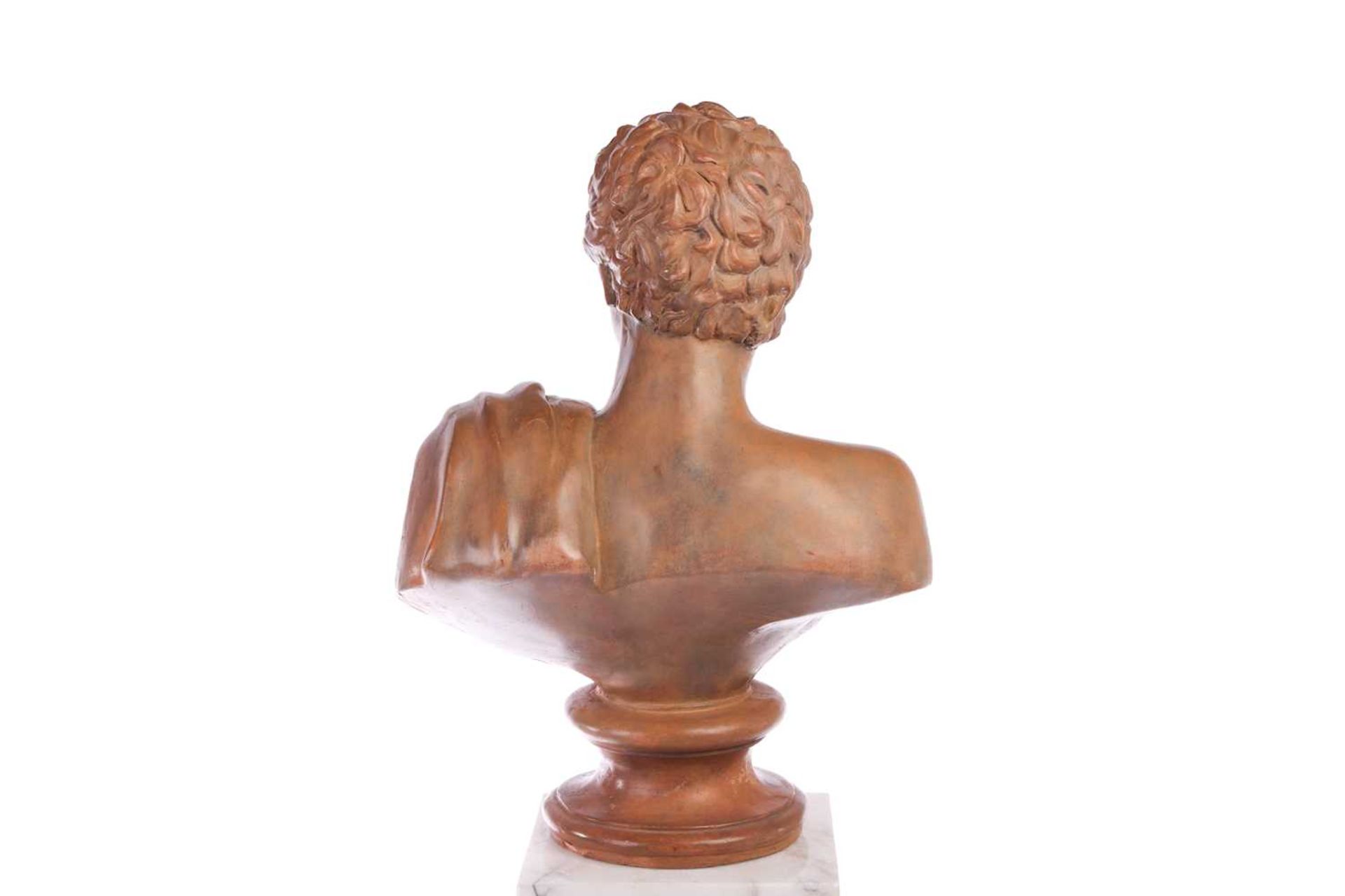 After the antique, a large terracotta bust of Hermes, on an integral socle, 57 cm x 39 cm, together  - Image 4 of 19