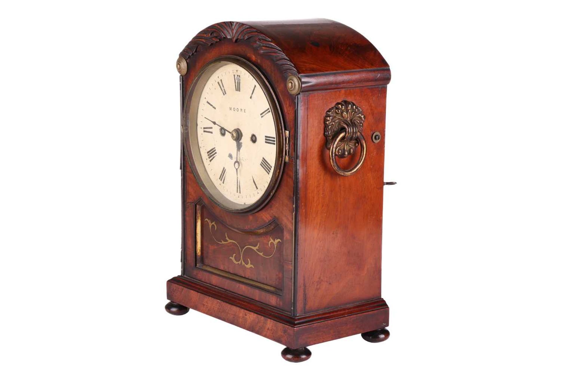 Moore of London a Regency mahogany 8-day twin fusee mantel clock case, with an arched top case and p - Image 5 of 7