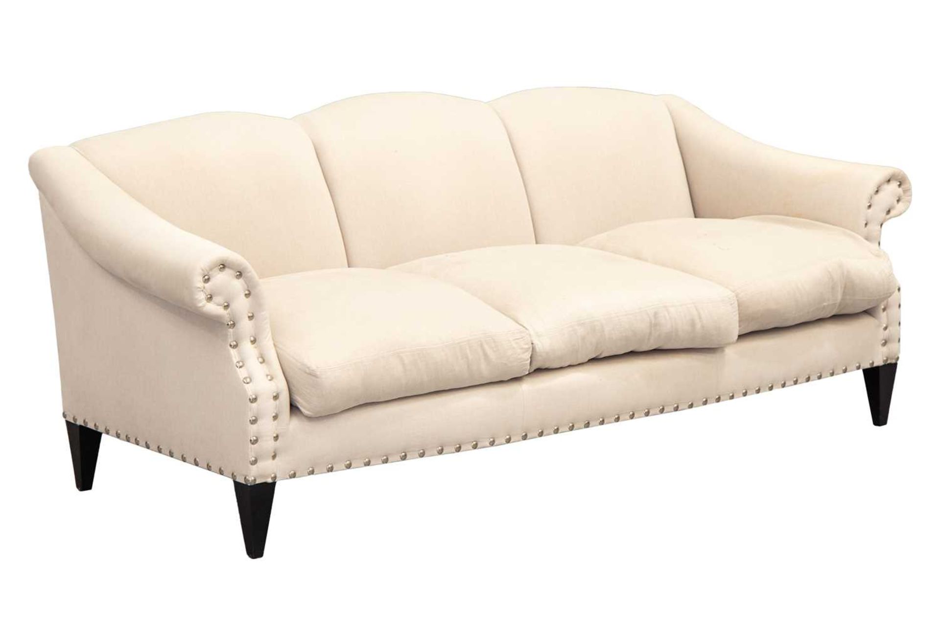 A contemporary triple camelback three-seat sofa, with oatmeal herringbone silk stuff over upholstery - Image 2 of 4