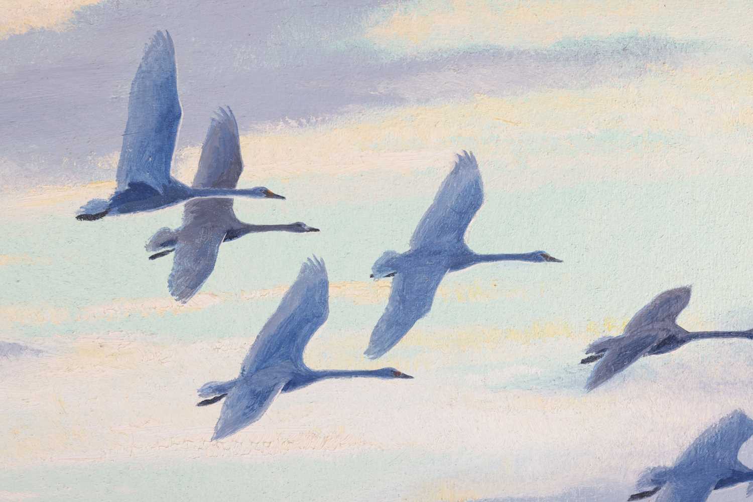 Peter Scott (1909 - 1989), Whooper swans over Marshes, signed and dated 'Peter Scott 1969' (lower ri - Image 5 of 10