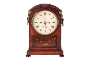 Moore of London a Regency mahogany 8-day twin fusee mantel clock case, with an arched top case and