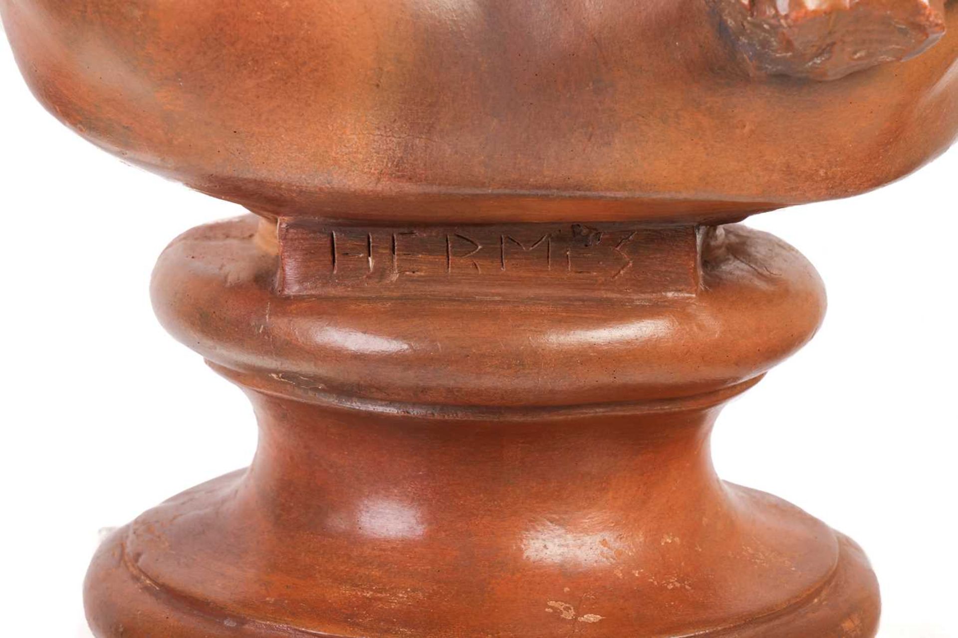 After the antique, a large terracotta bust of Hermes, on an integral socle, 57 cm x 39 cm, together  - Image 6 of 19