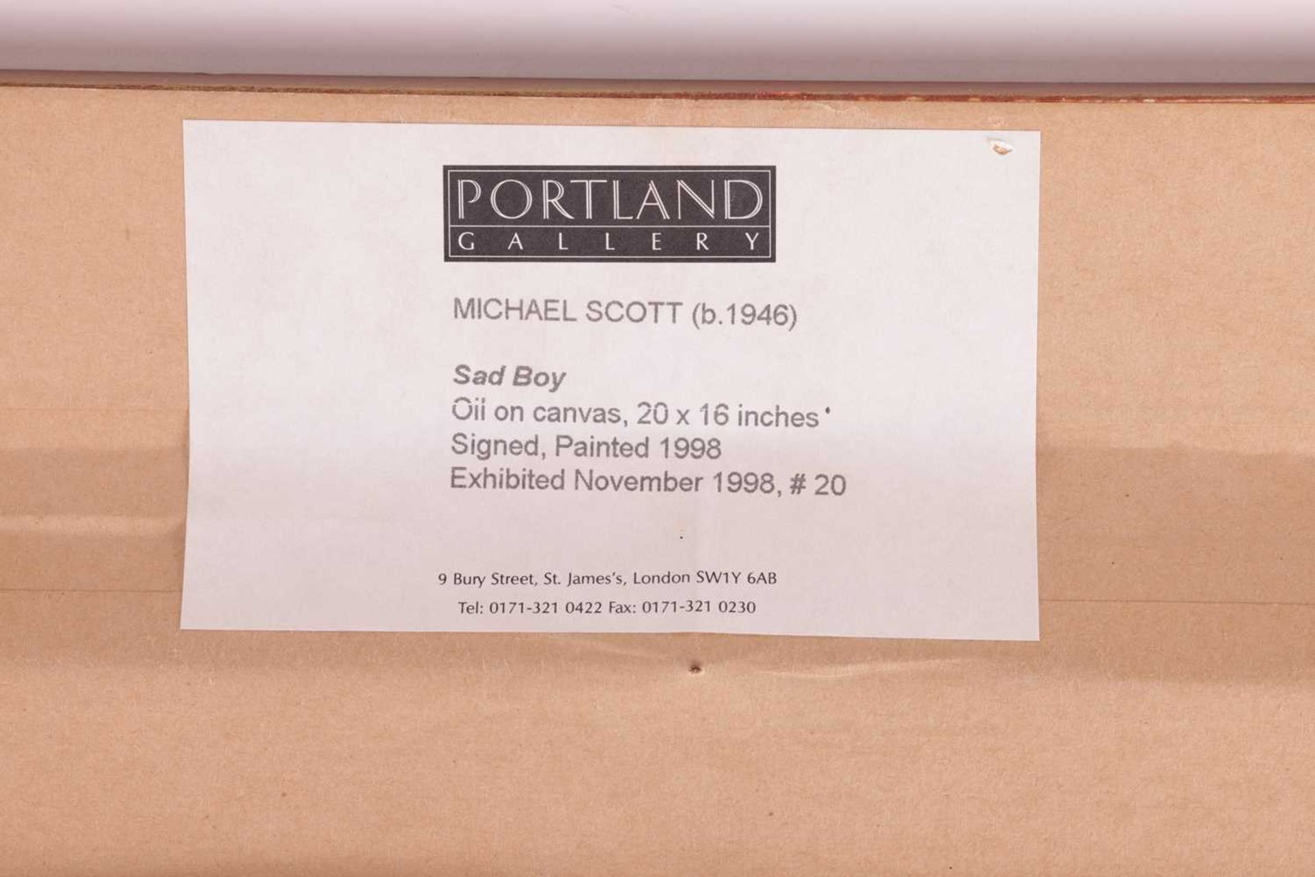 Richard Scott (b.1946), 'Sad Boy' (1998), signed 'Scott' (lower left), oil on canvas, 50 x 40 cm, fr - Image 6 of 6