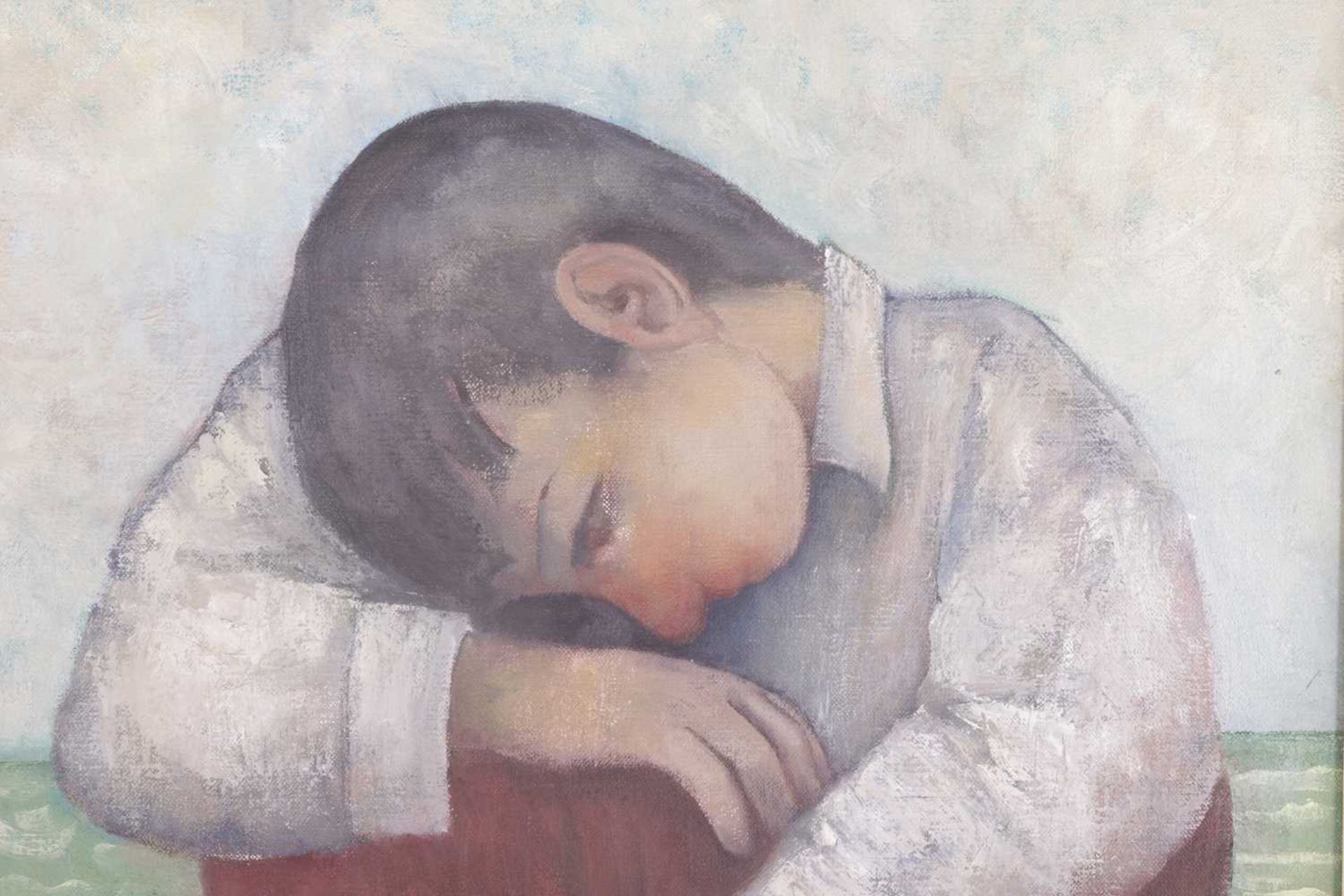 Richard Scott (b.1946), 'Sad Boy' (1998), signed 'Scott' (lower left), oil on canvas, 50 x 40 cm, fr - Image 4 of 6