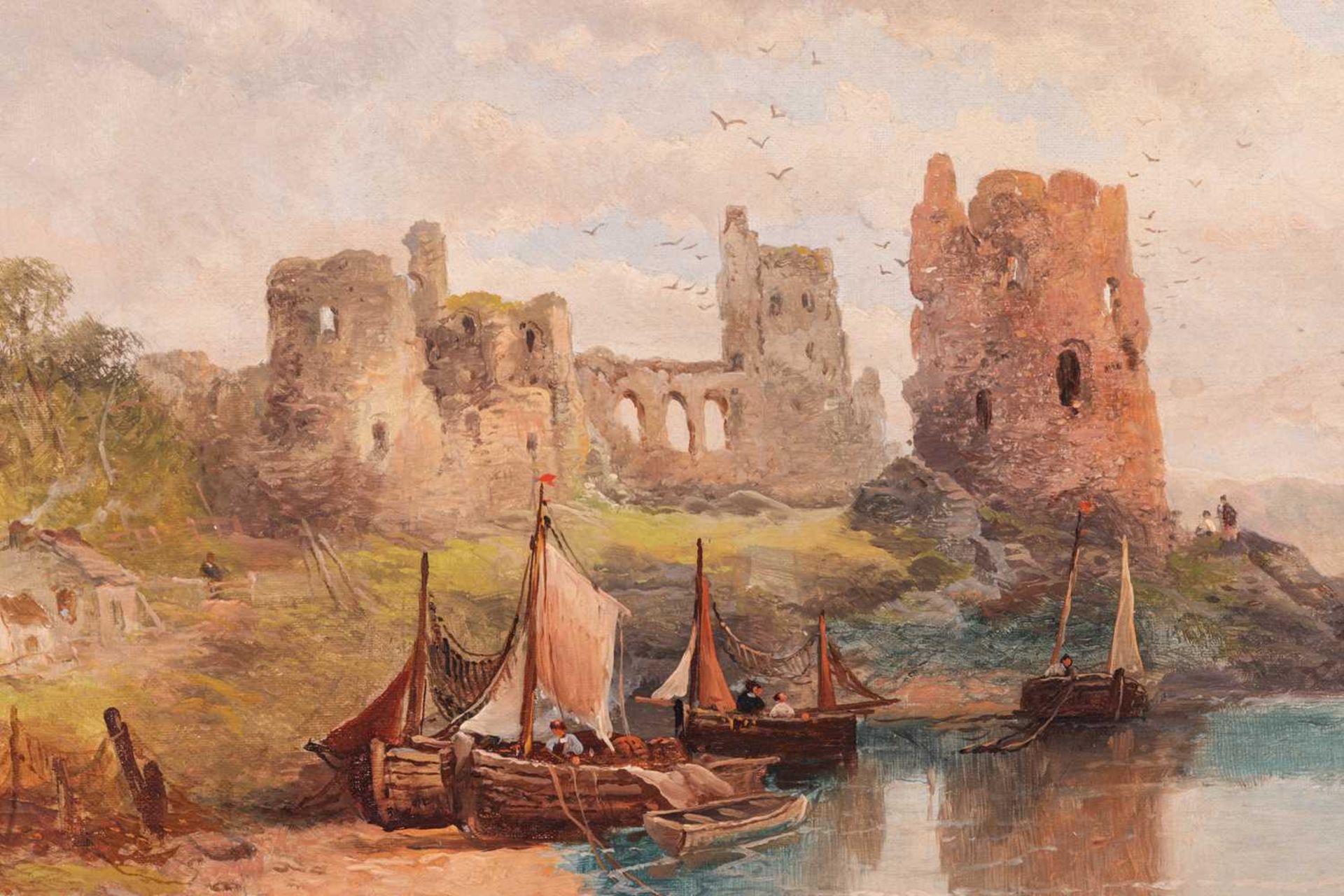 Joseph Horlor (1809 - 1887), Coastal view with ruined castle, signed J.Horlor (lower left), oil on c - Bild 4 aus 9