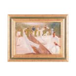 European School (Early 20th Century), The Doubles Tennis Match, unsigned, oil on canvas, 27 x 38 cm,