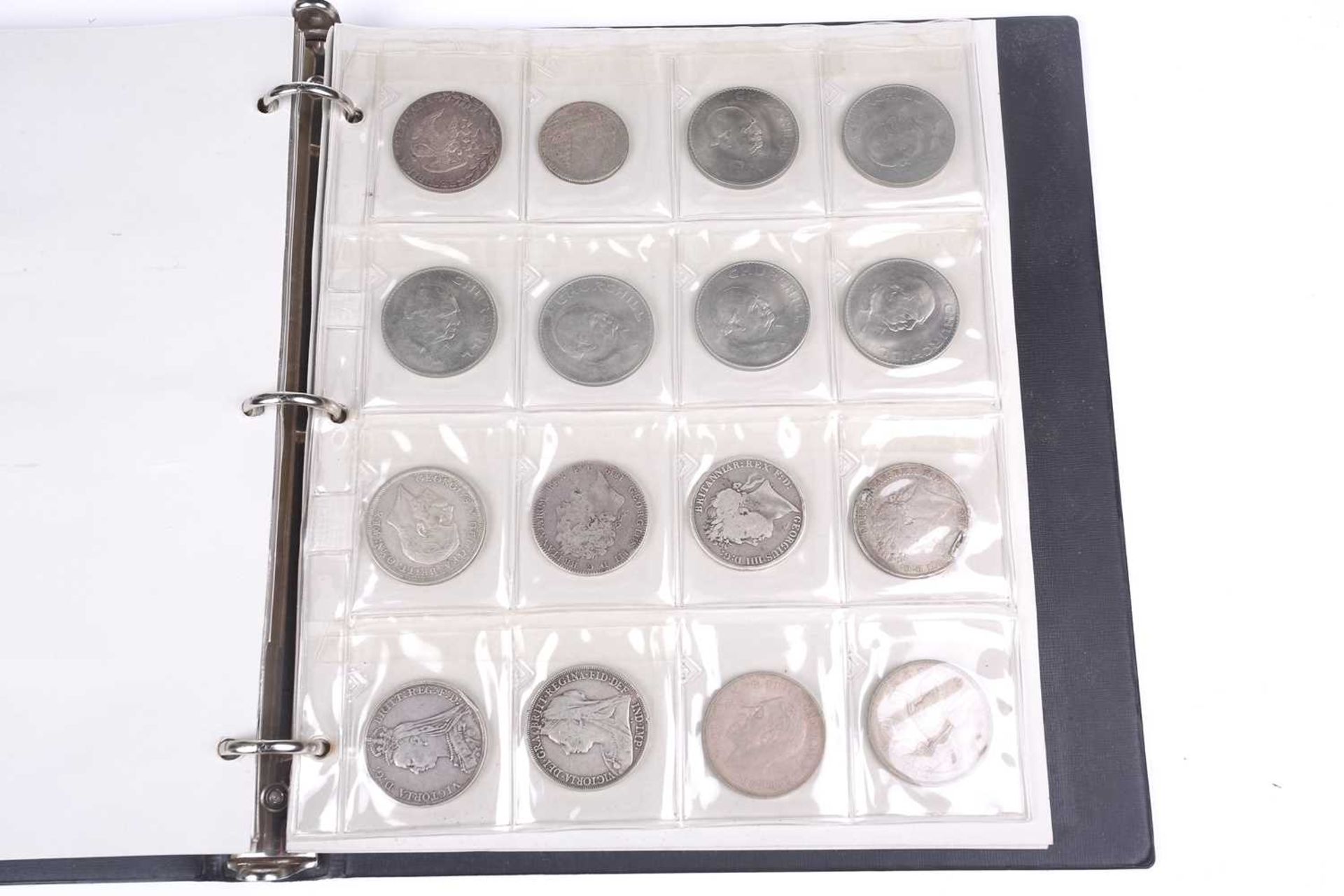 An album containing a collection of coins, George II and later, to include silver crowns and coins,  - Bild 8 aus 20
