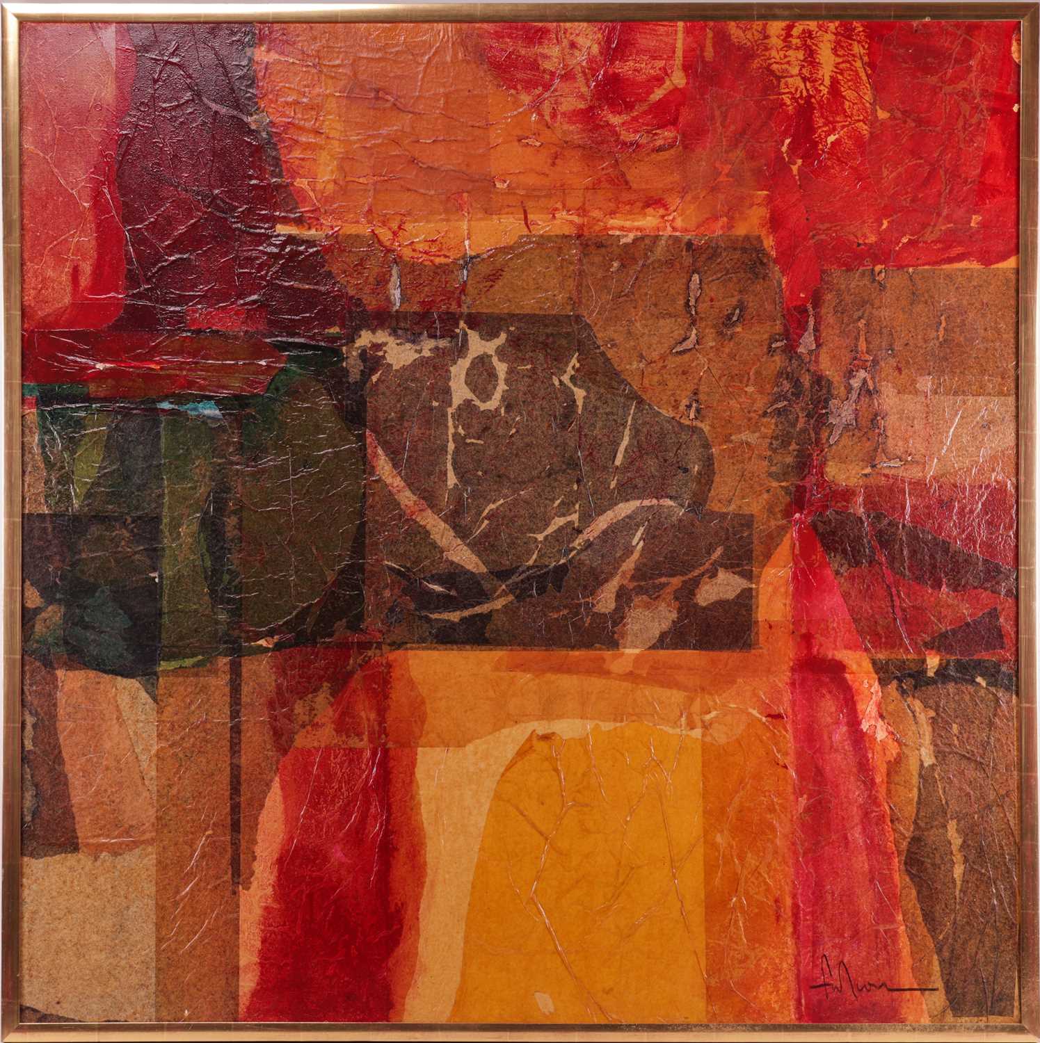 Fulton? (20th century), Abstract in reds and greens, indistinctly signed (lower right), mixed media  - Image 2 of 10