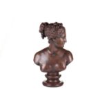 After the antique, a large eathernware and composite bust of Diana, with bronzed finish, on an inter