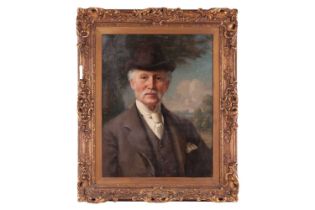 William Llwellyn (1858-1941), Bust length portrait of a gentleman in a landscape, signed 'W.