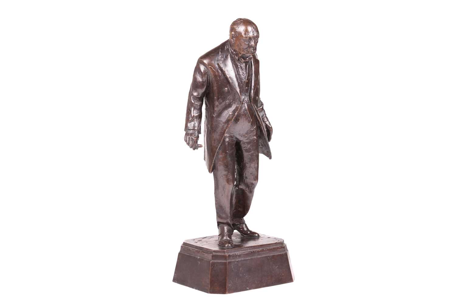 After David McFall (1919-1988) Scottish, a patinated bronze figure of Winston Churchill, standing on - Image 6 of 7