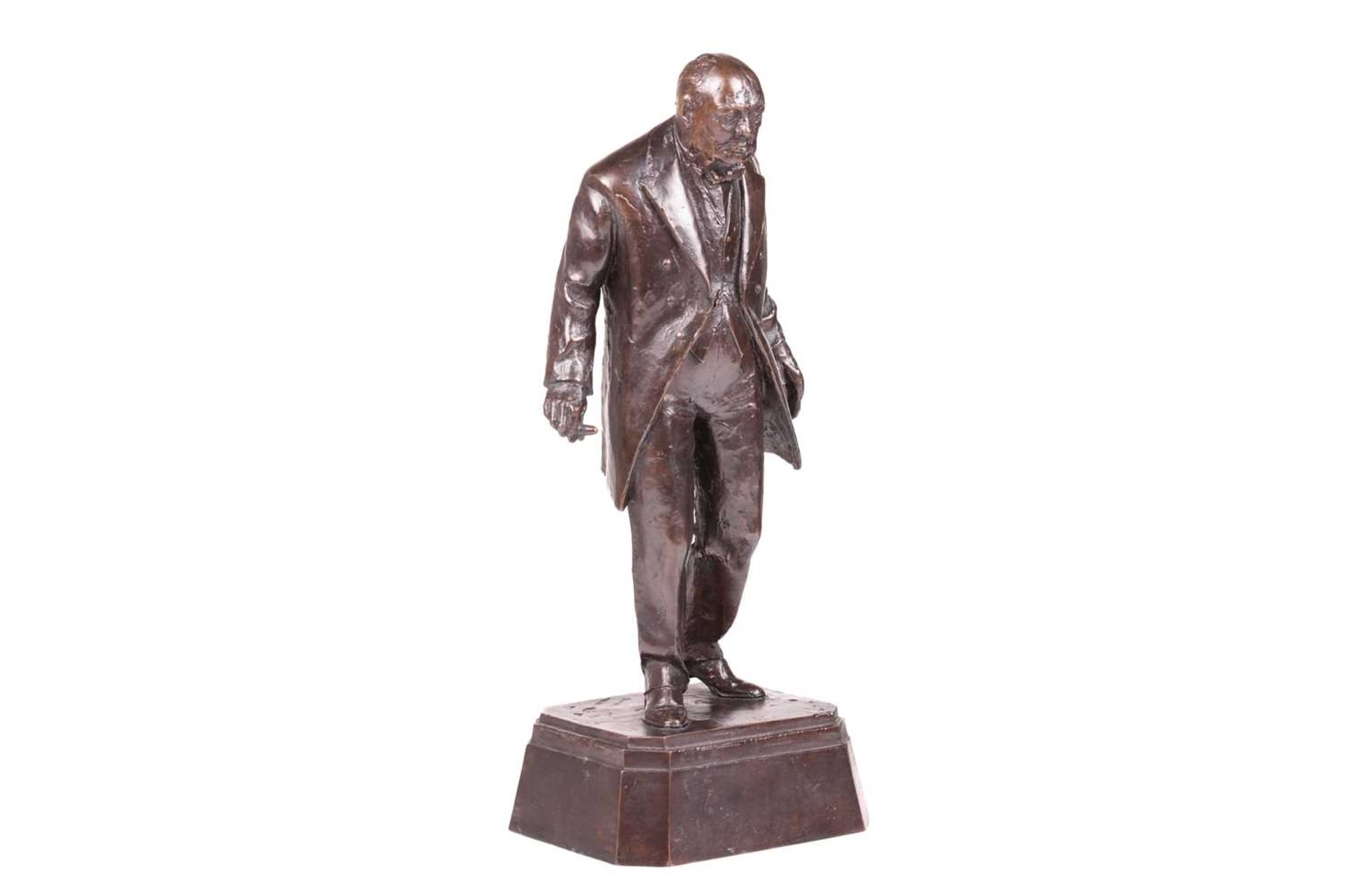 After David McFall (1919-1988) Scottish, a patinated bronze figure of Winston Churchill, standing on - Image 6 of 7