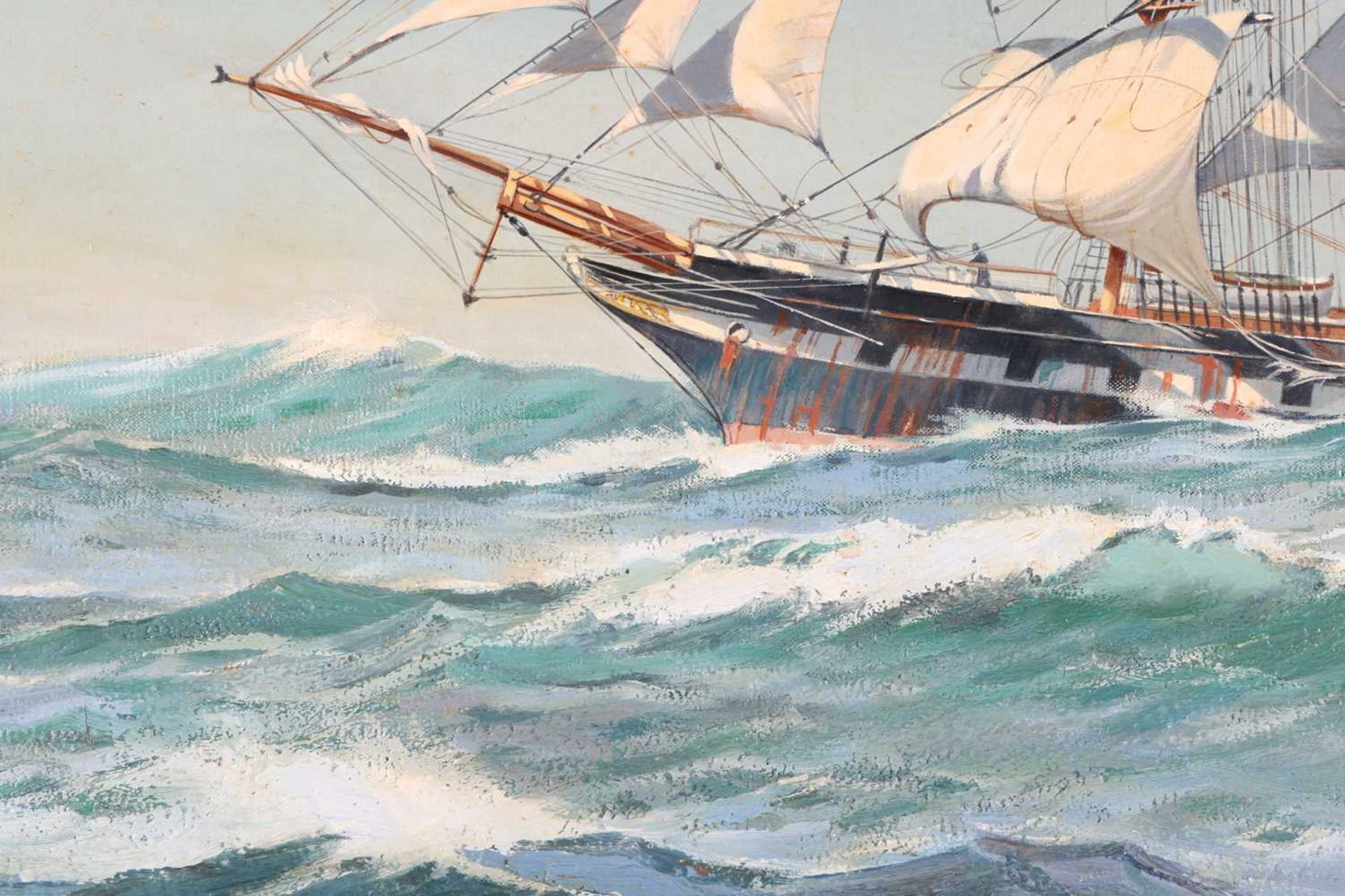 David Brackman (1932-2008), a three-masted sailing ship at sea, oil on canvas, signed to lower left  - Image 6 of 7