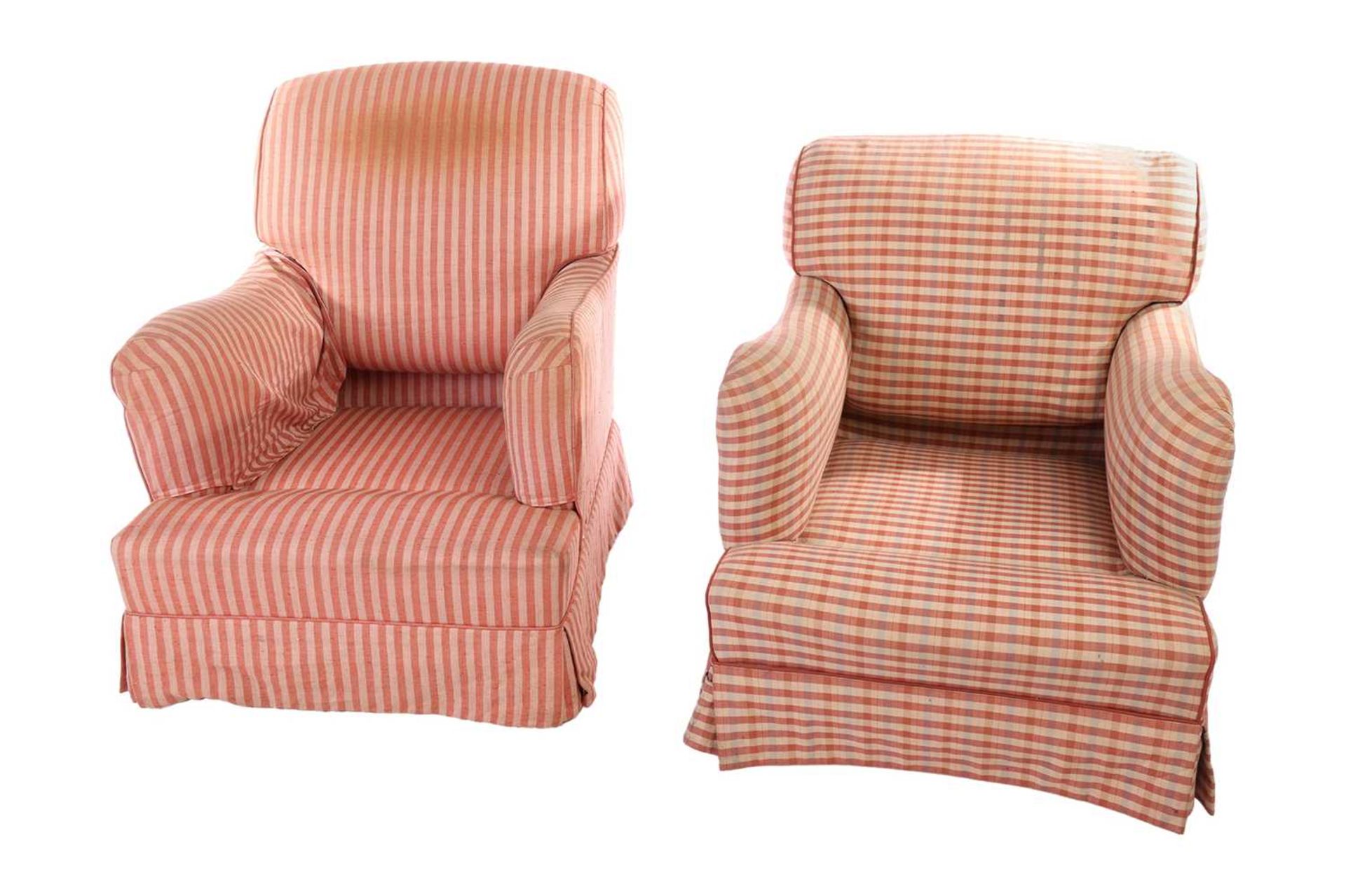 A matched pair of George Smith style upholstered armchairs, the scroll top back over upholstered arm - Image 5 of 14
